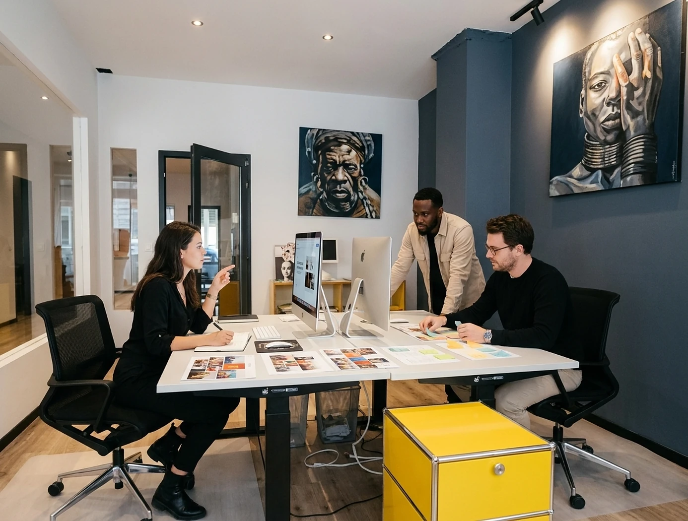 Atelier de cadrage avec un client dans l’open space du studio Rootness à Montreux