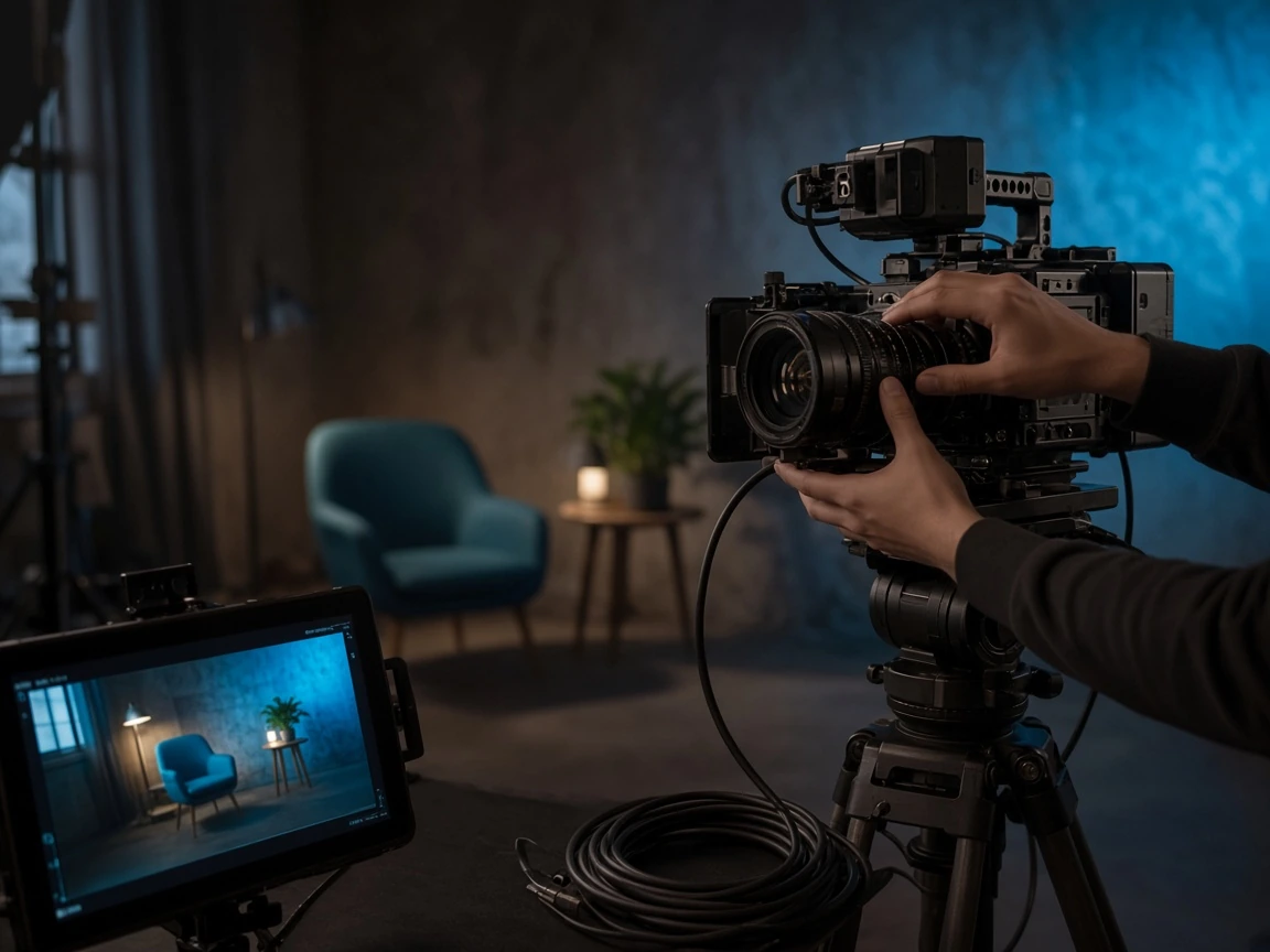Plateau de production : caméra, lumière et contrôle sur moniteur