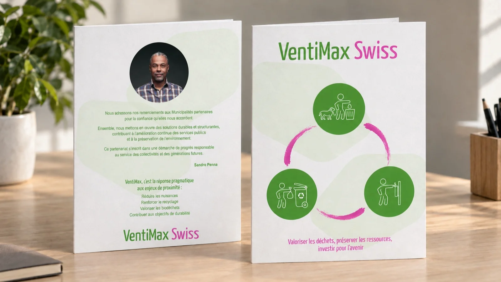 Mise en situation : recto et dos de la chemise cartonnée VentiMax Swiss