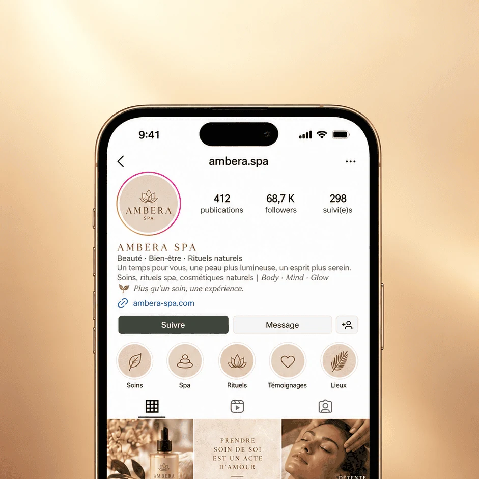 Maquette de profil Instagram pour un spa sur smartphone